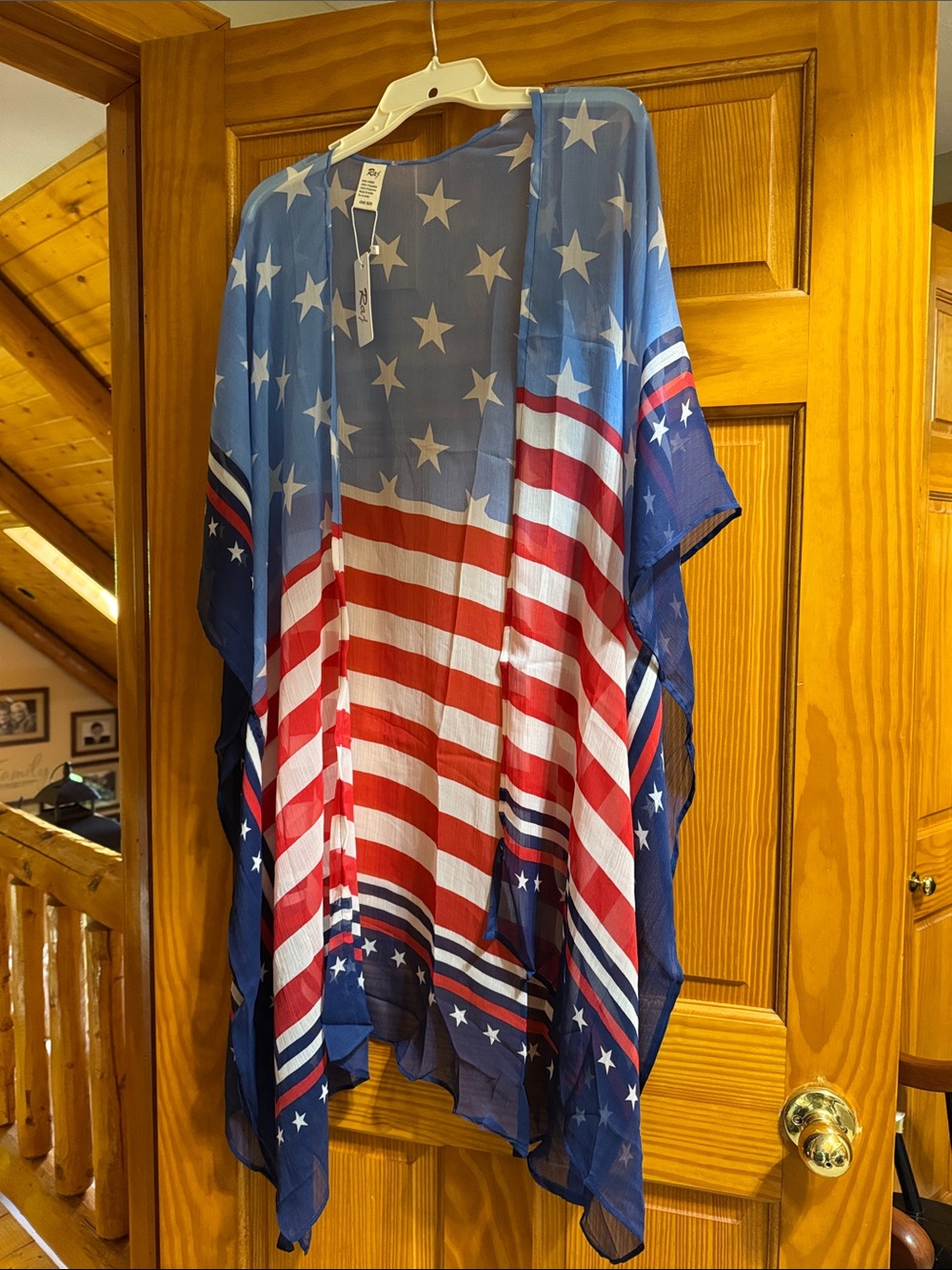 Raj Sheer American Flag Kimono - Blue, Red, White